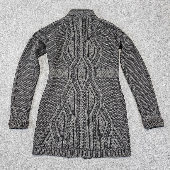 Inis Crafts Womens Celtic Highland Cardigan Sweater L Merino Wool Cable Ireland - Picture 6 of 16